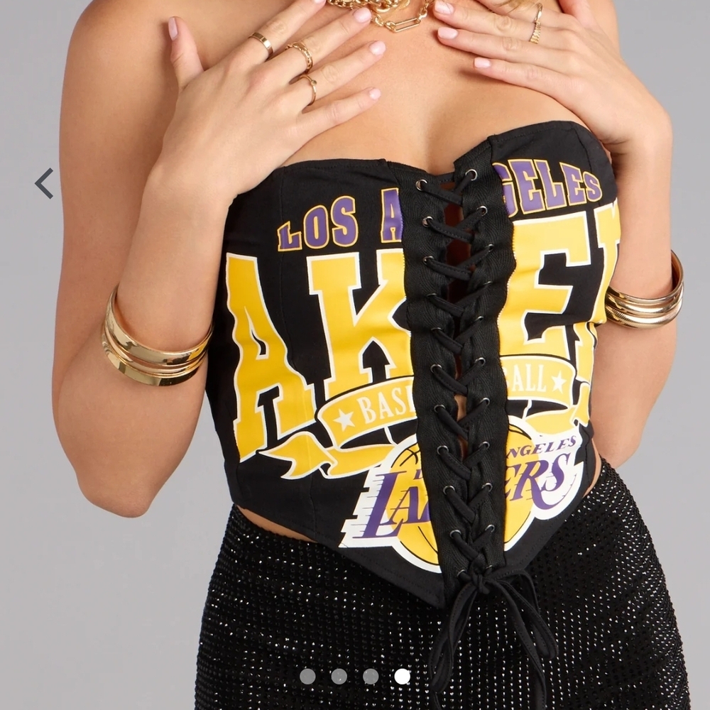 New Lakers Black Lace-Up Crop Top